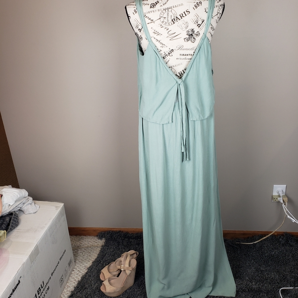{Zara Basic} Wedding Event Formal Evening Beach Foam Green Maxi Dress - Picture 7 of 10